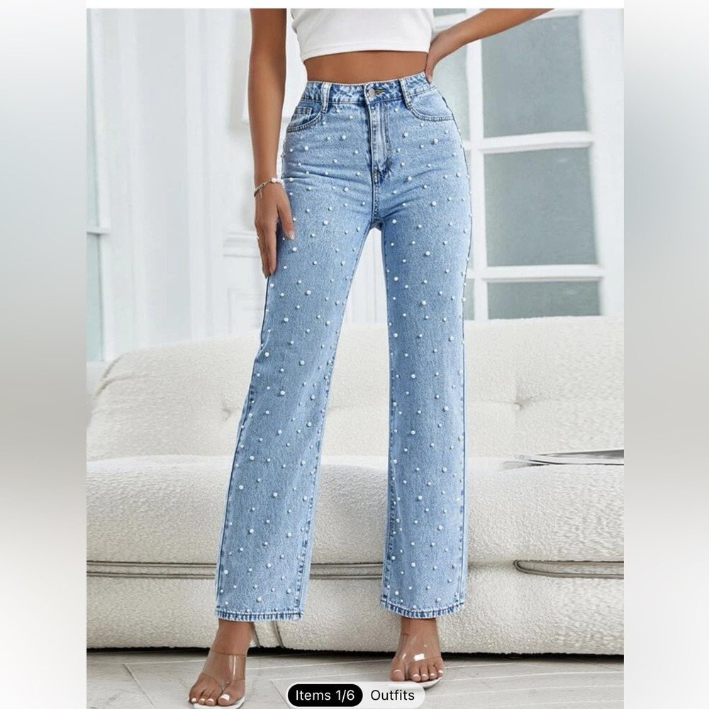 Beaded pearl jeans